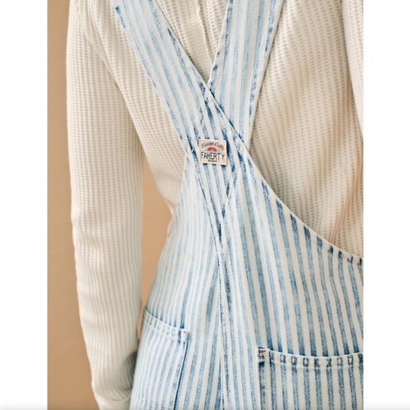 425. FAHERTY Denim Conductors Stripe Overalls $188 GUC XS - Picture 4 of 6